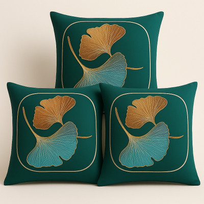 Flipkart SmartBuy Microfibre Cushion Pack of 3 Floral Royal Leaf Collection(Green)