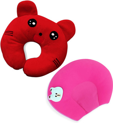 Little Miracles Polyester Fibre Animals Baby Pillow Pack of 2(Red & Pink)
