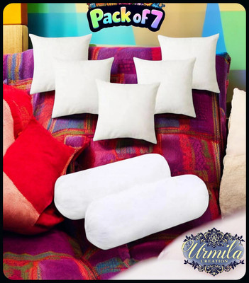Urmila Creation Microfibre Bolster Pack of 7 Stripes 2 Bolester 5 Cushion(White)