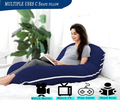 Mg Crafts C-Shape Design Full Body Pregnancy Pillow with Removable Velvet Cover Polyester Fibre Solid, Stripes Pregnancy Pillow Pack of 1(Blue)