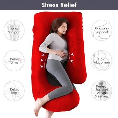 WINX Ultra soft j shaped pillow Polyester Fibre Solid Pregnancy Pillow Pack of 1(Red)