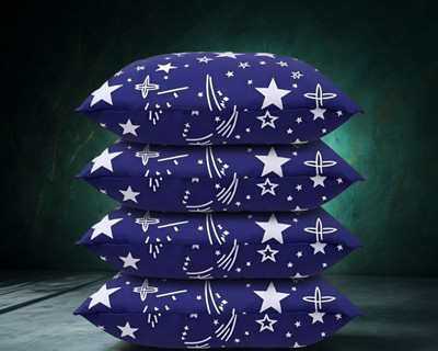 Regnar Luxury Polyester Fibre Abstract Sleeping Pillow Pack of 4(Blue)