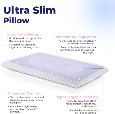 RELAX COMPANY Orthopedic Ultra-Slim Pillow - Thin Sleeping Pillow Memory Foam Solid Orthopaedic Pillow Pack of 1(White)