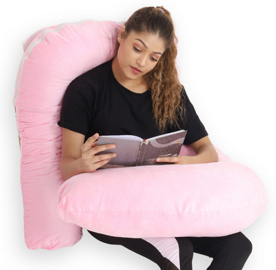 rival Polyester Fibre Pregnancy Pillow Pack of 1 Solid J Shape(Pink)