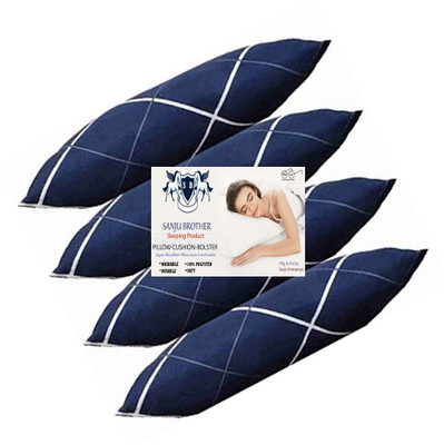 Napwing Polyester Fibre Solid Sleeping Pillow Pack of 4(Blue White Line)