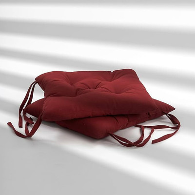 ESSAN FABRIX Premium Polyester Fibre Solid Chair Pad Pack of 2(Cherry Red)