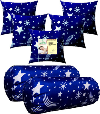 ACTOS 5 Cushion And 2 Microfibre Abstract Bolster Pack of 7(Blue2)