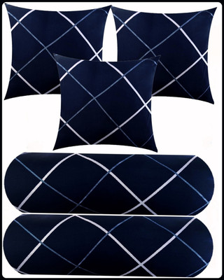 JAYOG ENTERPRISE 3 CUSHION 2 BOLSTER Microfibre Geometric Bolster Pack of 5(Blue)