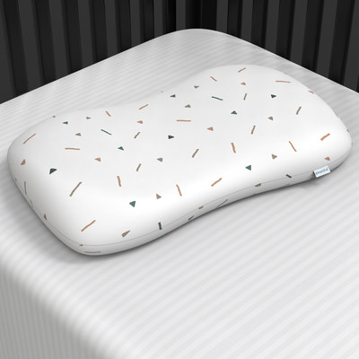 Cherilo Contour Shaped Memory Foam Soft Bed Baby Pillow for Kids for Extra Neck Support Memory Foam Geometric Baby Pillow Pack of 1(White Fancy Triangles)