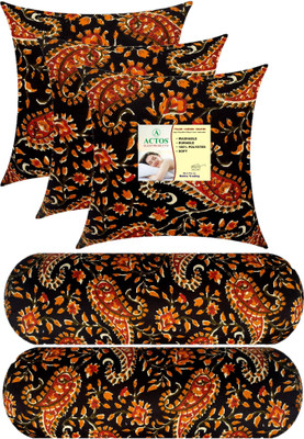 ACTOS Microfibre Bolster Pack of 5 Floral Combo Set Of 3 Cushion And 2(Black, Multicolor27)