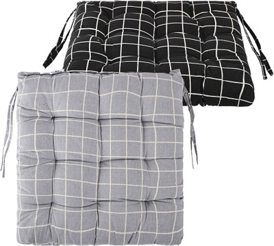 KUBER INDUSTRIES Microfibre Abstract Chair Pad Pack of 2(Black, Grey)
