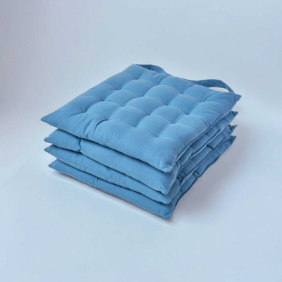 VinSa 18*4 Microfibre Solid Chair Pad Pack of 4(Blue)