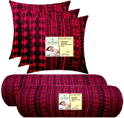 ACTOS 3 Cushion And 2 Microfibre Geometric Bolster Pack of 5(Maroon)