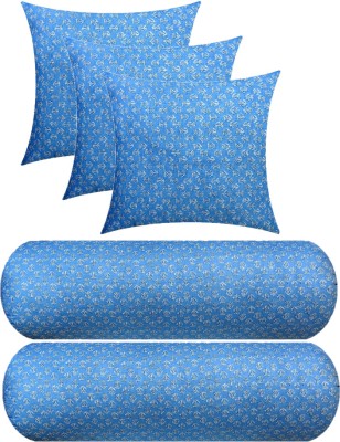 Swikon star 3 Cushion And 2 Microfibre Floral Bolster Pack of 5(Light Blue)