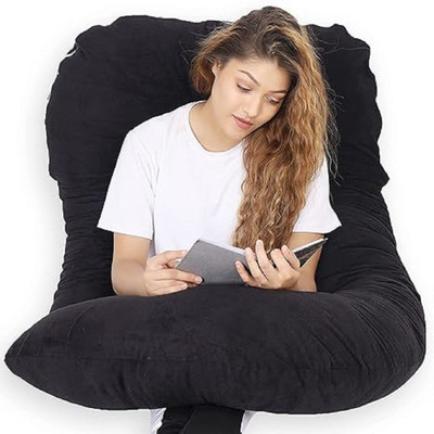 WILD MINT Polyester Fibre Pregnancy Pillow Pack of 1 Solid J SHAPE(Black)