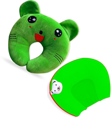 KOCHIKAME Cotton, Mustard Seeds Baby Pillow Pack of 2 Animals(Green - Green)