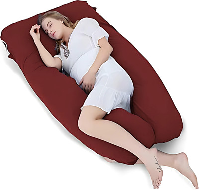 ag pro comfort Ultra Soft U-Shaped Body Maternity Pillow with Cotton Zippered Cover Polyester Fibre Solid, Stripes Pregnancy Pillow Pack of 1(Maroon)