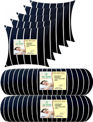 ACTOS 5 Cushion And 2 Microfibre Stripes Bolster Pack of 7(Black36)