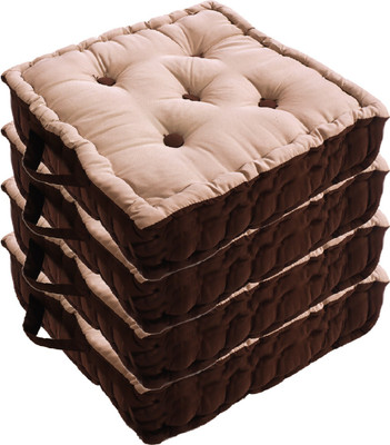 KUBER INDUSTRIES Microfibre Solid Chair Pad Pack of 4(Beige)