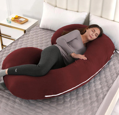 THUKRAN C Shape Polyester Fibre Solid Pregnancy Pillow Pack of 1(WINE)
