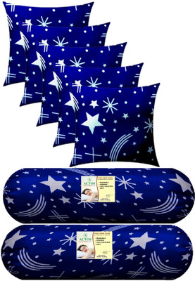 ACTOS Combo Set Of 5 Cushion And 2 Microfibre Nature Bolster Pack of 7(Blue)
