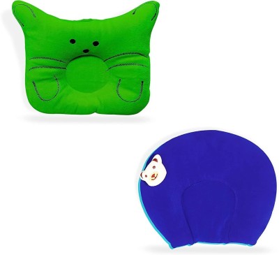 Little Love Cotton, Mustard Seeds Animals Baby Pillow Pack of 2(Green Cat & Blue)