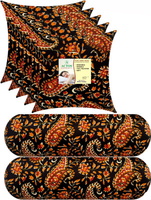 ACTOS Combo Set Of 5 Cushion And 2 Microfibre Floral Bolster Pack of 7(Black, Multicolor29)