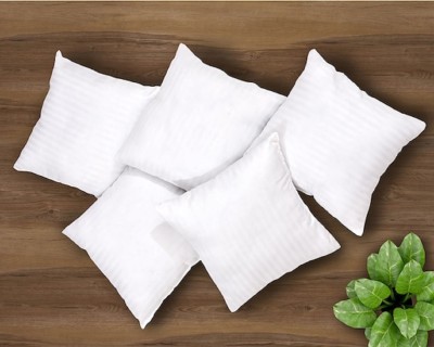 VLYSIUM small cushion 12*12 inch pillow for sofa (30x30 cm) Microfibre, Polyester Fibre Stripes Cushion Pack of 5(White)