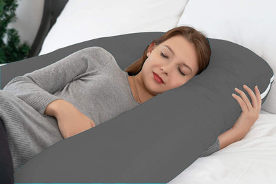 WINX ultra soft j shaped Polyester Fibre Solid Pregnancy Pillow Pack of 1(Grey)