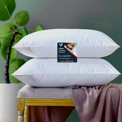 VILLAGERS Polyester Fibre Sleeping Pillow Pack of 2 Abstract LUXURY(White)