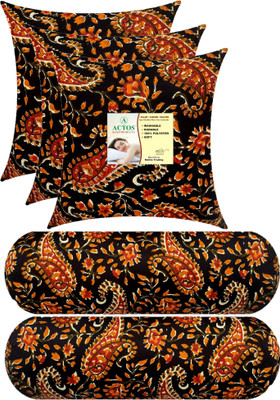 ACTOS Combo Set Of 3 Cushion And 2 Microfibre Floral Bolster Pack of 5(Black, Multicolor28)