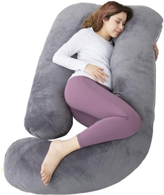 WILD MINT Ultra soft j shaped pillow Polyester Fibre Solid Pregnancy Pillow Pack of 1(Grey)