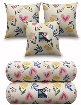 VILLAGERS Microfibre Bolster Pack of 5 Floral 3 Cushion and 2 Bolster(Multicolor)