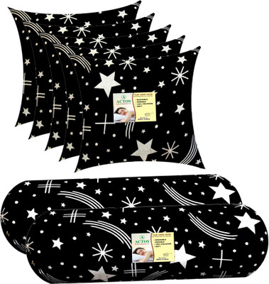 ACTOS 5 Cushion And 2 Bolster Microfibre Solid Bolster Pack of 7(Black3)