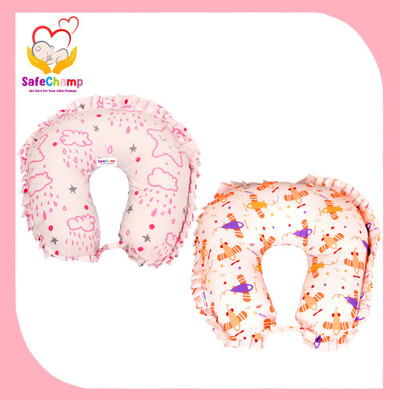 SafeChamp Polyester Fibre Baby Pillow Pack of 2 Solid(S-LA (Pink,Orange))