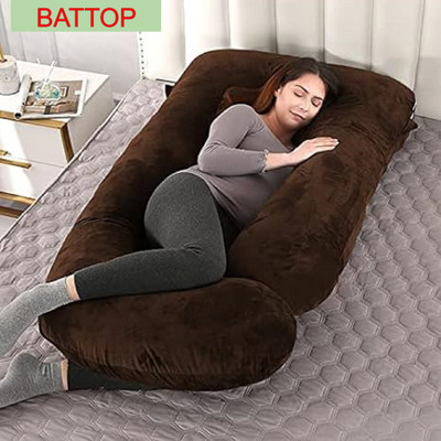 BATTOP ULTRA SOFT J SHAPE Polyester Fibre Solid Sleeping Pillow Pack of 1(Brown)