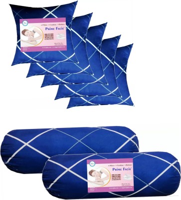 prime facie 5 Cushion and 2 Bolster Polyester Fibre, Microfibre Solid Cushion Pack of 7(Blue)