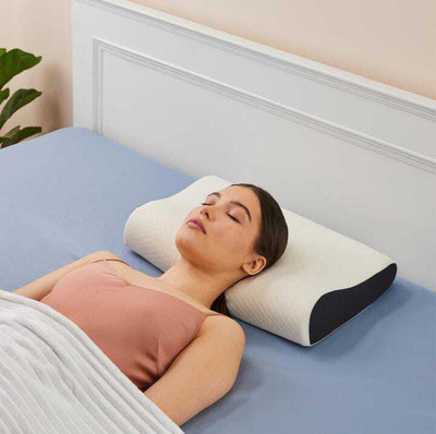 Faltomin Cervical Contour Memory Stomache / Side Sleepers / Anti-Snoring Memory Foam Solid Orthopaedic Pillow Pack of 1(Black)