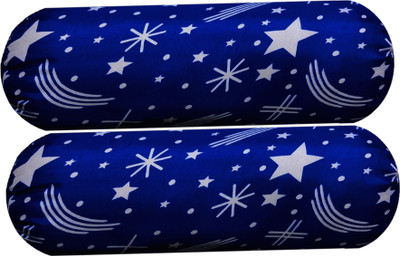 GKM Round Bolster Microfibre Abstract Bolster Pack of 2(Dark Blue, Multicolor1)