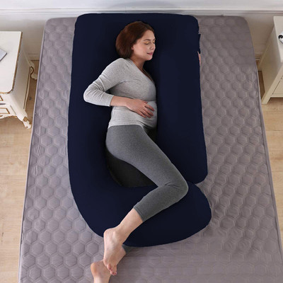 dyf ultra soft j shaped Polyester Fibre Solid Pregnancy Pillow Pack of 1(Dark Blue)
