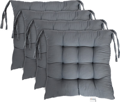 HOMESTIC by Kuber Industries Microfibre Solid Chair Pad Pack of 4(Grey)