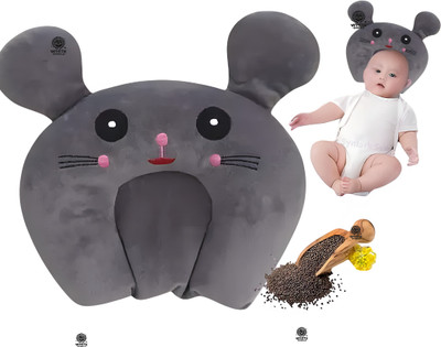 White Bubble Mustard Seeds Baby Pillow Pack of 1 Toons & Characters Rai Pillow Velvet, Baby Head Shaping Takiya Soft Pillow Infant(Grey)