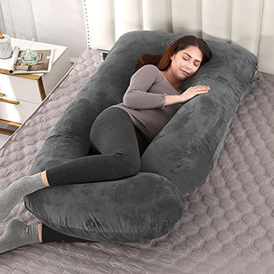 JoJo j shape Polyester Fibre Solid Pregnancy Pillow Pack of 1(Grey)