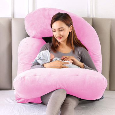 WILD MINT ultra soft j shaped Polyester Fibre Solid Pregnancy Pillow Pack of 1(Pink)