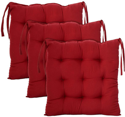 AlertEra Chairpad Microfibre Solid Chair Pad Pack of 3(Red)