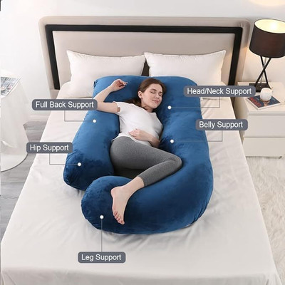 dyf ultra soft j shaped Microfibre Solid Pregnancy Pillow Pack of 1(Blue)