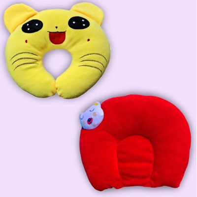 Momease Polyester Fibre, Mustard Seeds Toons & Characters, Smiley Baby Pillow Pack of 2(Yellow & Red)