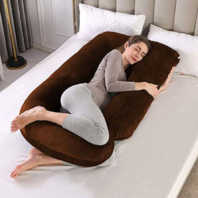 WILD MINT J Shape Polyester Fibre Solid Pregnancy Pillow Pack of 1(Brown)