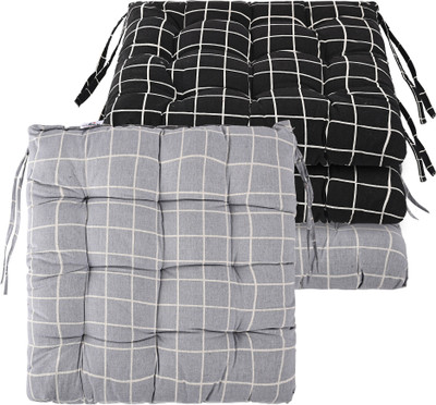 KUBER INDUSTRIES Microfibre Abstract Chair Pad Pack of 4(Black, Grey)