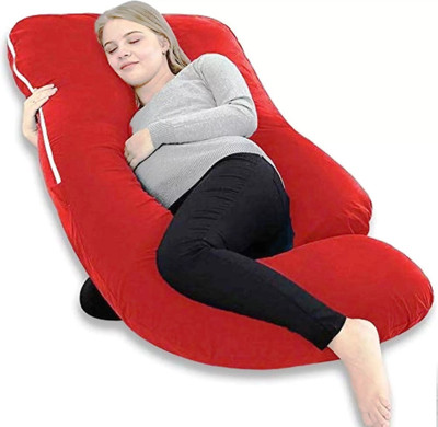 THUKRAN J Shape Microfibre Solid Pregnancy Pillow Pack of 1(Red)